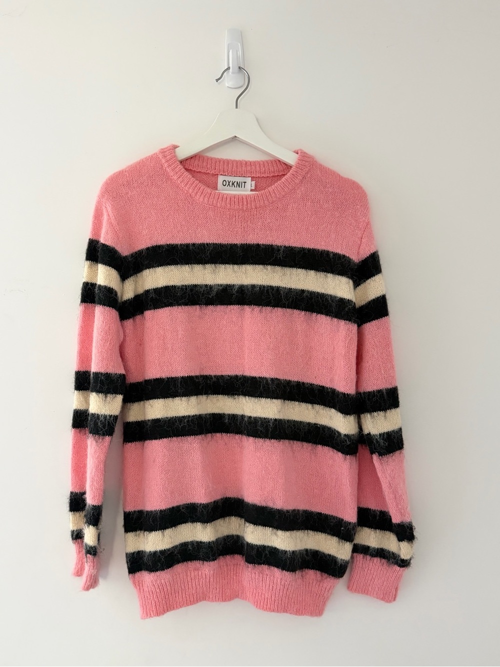 OXKNIT Pink Striped Crewneck Sweater